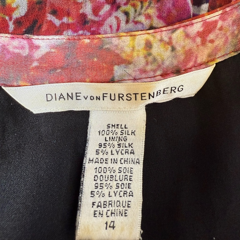 Diane Von Furstenberg Print Sheer Silk Mini Dress with Lining size 14 - Picture 6 of 11